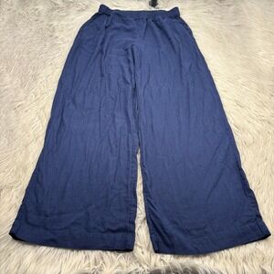 Caslon Women's M Navy Wide Leg Linen Blend Pull On Pants Beach Resort Vacation